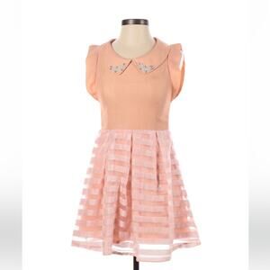 Veilond Kawaii pink stripes and pearls fit and flare dress, small